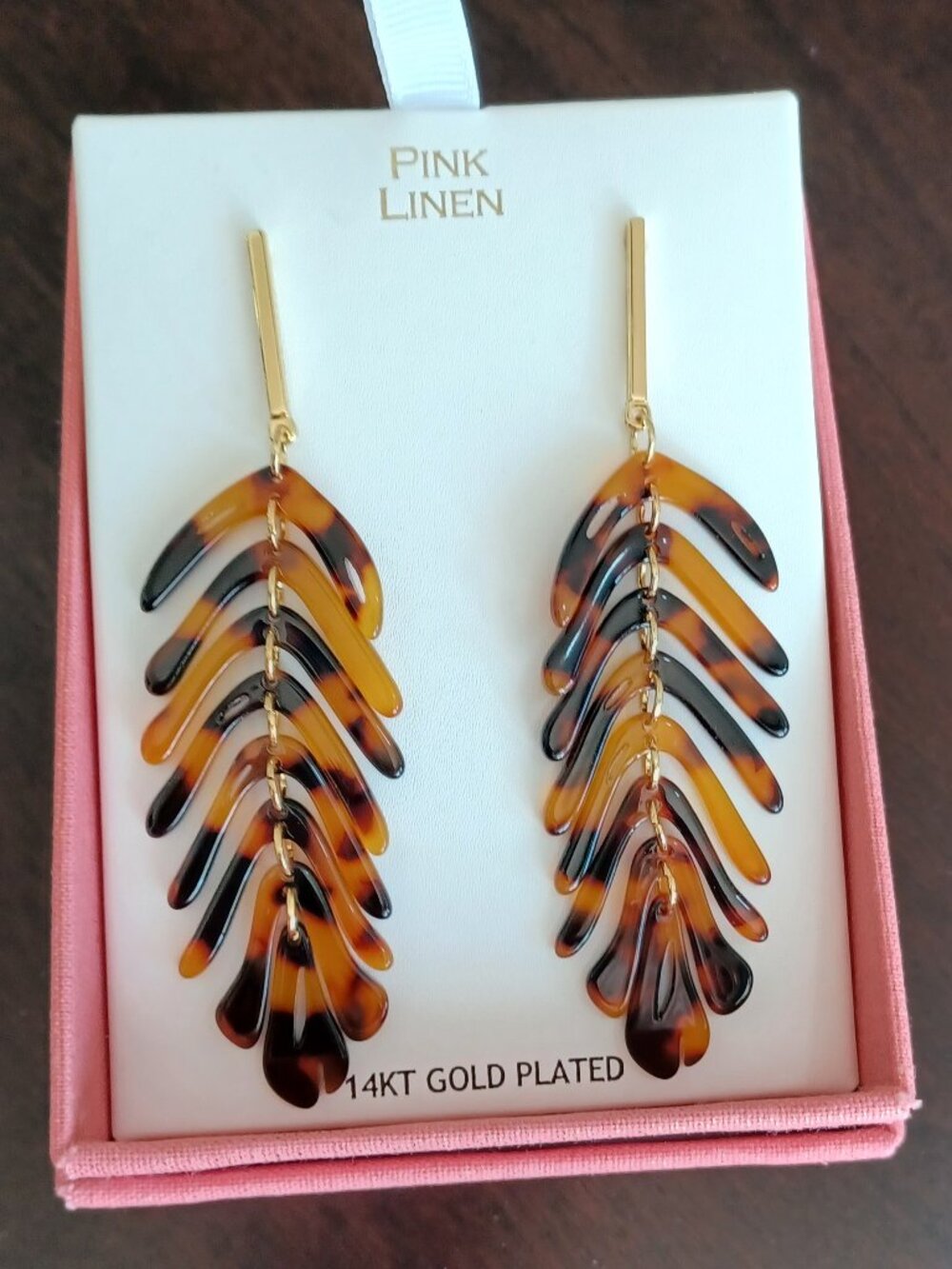 Pink Linen Leaf Earrings-Gold Plated